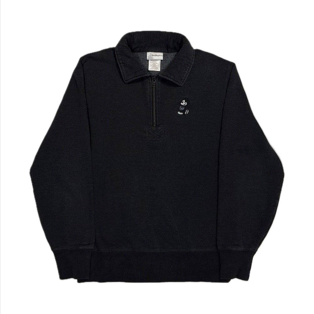 Vtg Y2K Disney grey embroidered Mickey Mouse quarter zip sweatshirt mens small